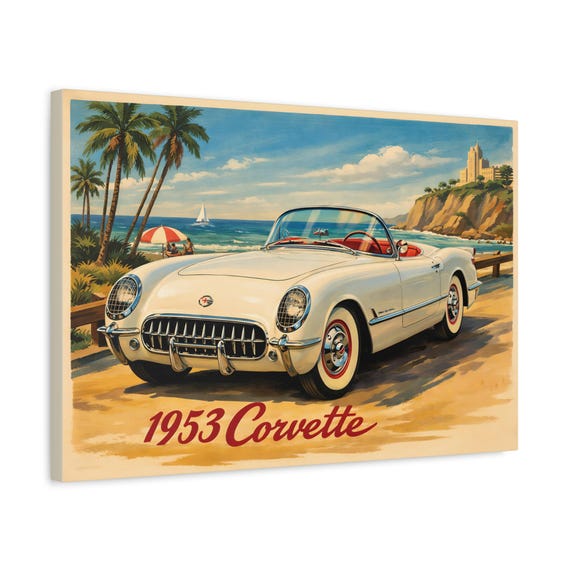 1953 Corvette Convertible Canvas | Home or Office Decor | Framed, Stretched, Ready to Hang