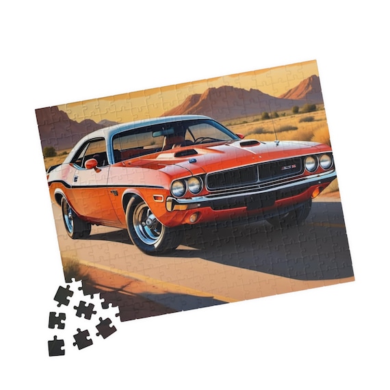 Vintage Muscle Car Puzzle | Classic 1970 Dodge Challenger Road Scene 110-520 pcs