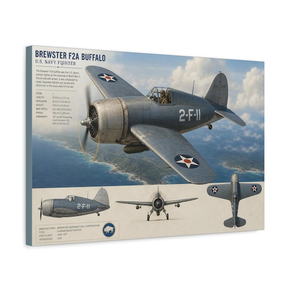 Brewster F2A Buffalo WWII Aircraft Matte Canvas Print | Framed, Stretched, Ready to Hang