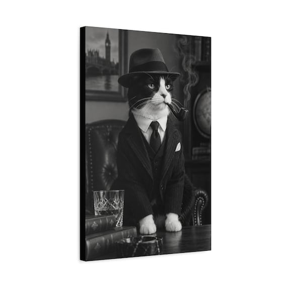 Dapper Tuxedo Cat Portrait Canvas Wall Art