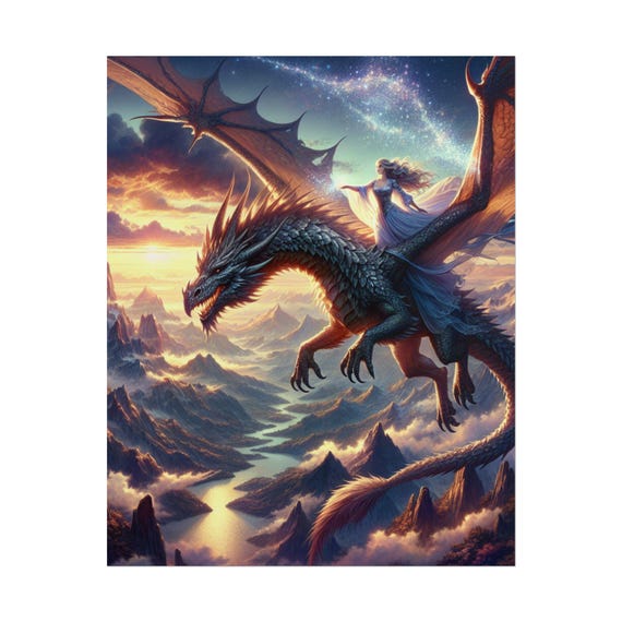 Mythical Dragon Fantasy Art Poster: Colorful Wall Decor for Bedroom, Living Room, Gamer Den & Kids