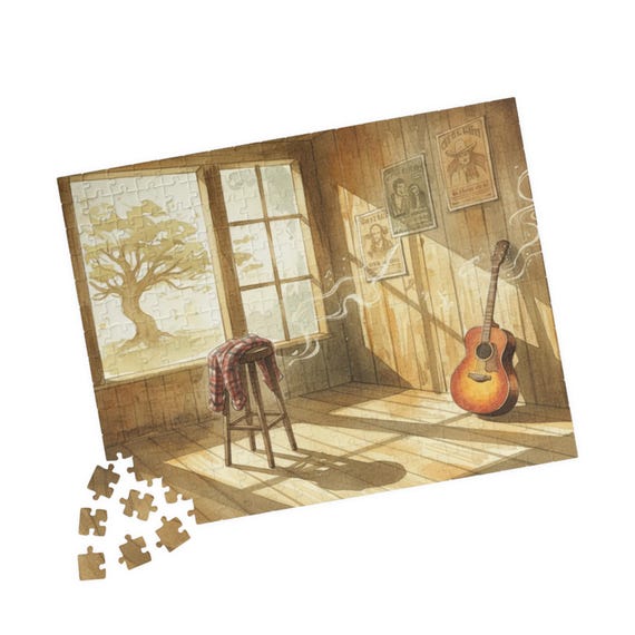 Cozy Sunlit Cabin Guitar Puzzle | Country Music Jigsaw 110-520 Piece | Musicians Gift Home Decor