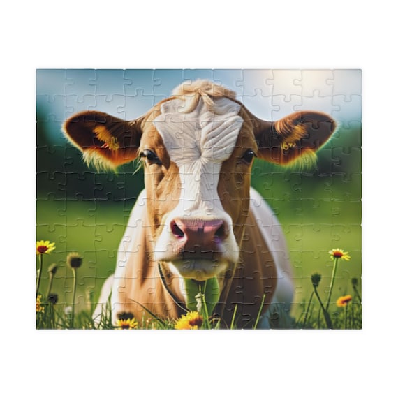 Cow-Themed Jigsaw Puzzle, Fun Family Activity, Gifts for Animal Lovers, Rustic Home Decor, Perfect for All Ages