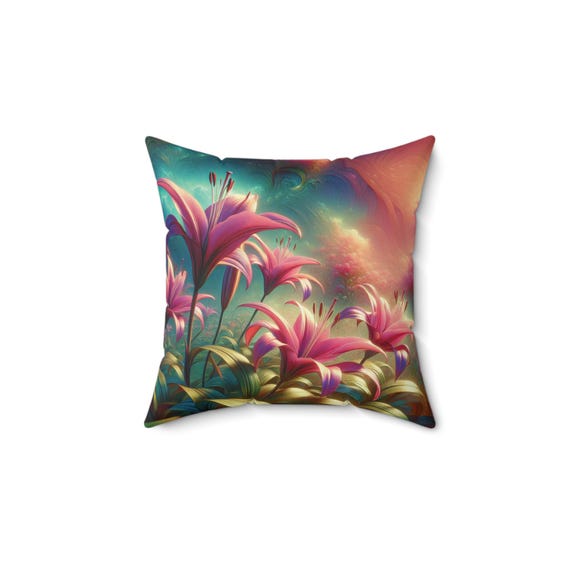 Floral Fantasy Throw Pillow, Cozy Sofa Decor, Bohemian Home Accent, Flower Cushion Cover, Spring Living Room Decor