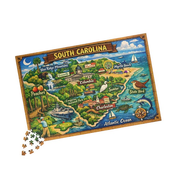 South Carolina Map Puzzle 1014-Piece | State Landmarks Jigsaw