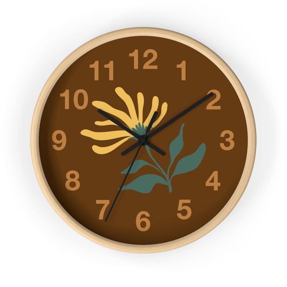 Floral Wall Clock – Boho Rustic Wood Frame, Nature-Inspired Farmhouse Art (10" x 10")