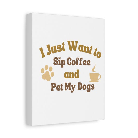Coffee Dog Lover Canvas Art | Typographic Paw Print Mug Design