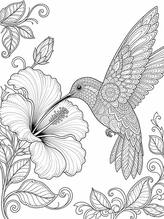 Hummingbird Flower Coloring Page | Nature Printable (8.5" x 11")