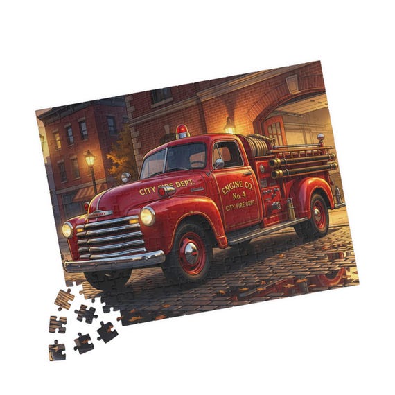 Vintage Red Fire Truck Puzzle | Retro Firehouse 110 to 520-Piece Jigsaw