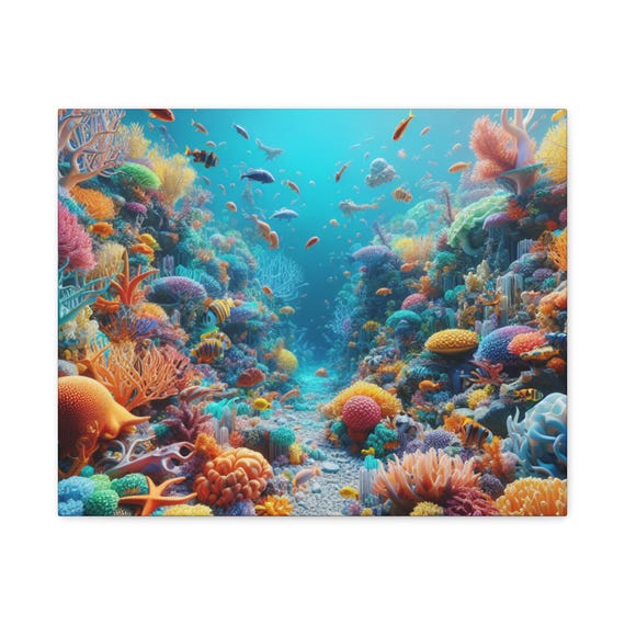 Vibrant Coral Reef Canvas Art, Ocean Decor, Underwater Wall Art, Colorful Marine Life Print, Home Decoration, Gift Idea