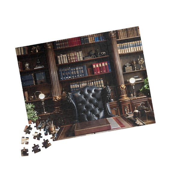Vintage Leather Desk Library scene Puzzle | 520-piece jigsaw