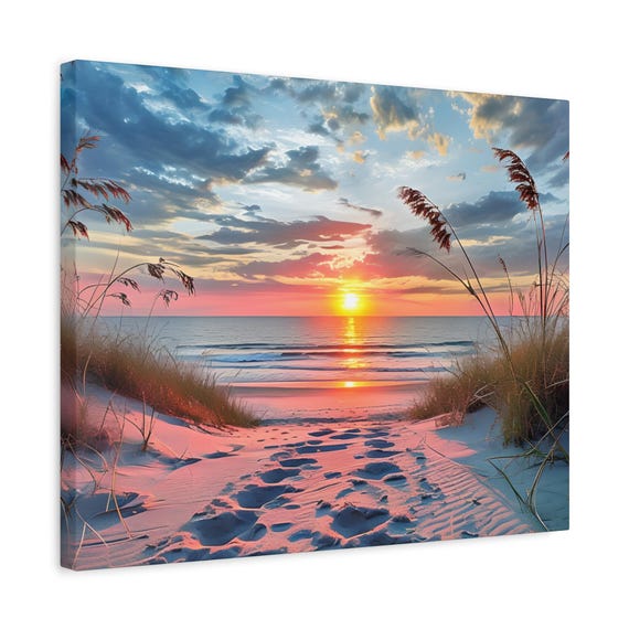 Sunset Beach Canvas Print: Coastal Wall Art for Relaxing Nautical Home Decor