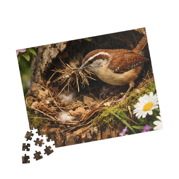 Carolina Wren Bird Nest Scene Jigsaw Puzzle, 110 to 520 Pieces