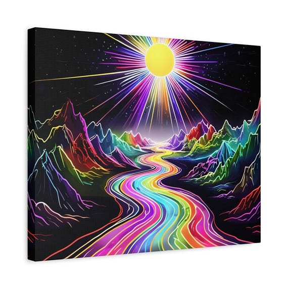 Rainbow Road Canvas Print: Vibrant Mountain Landscape Art (20x16)