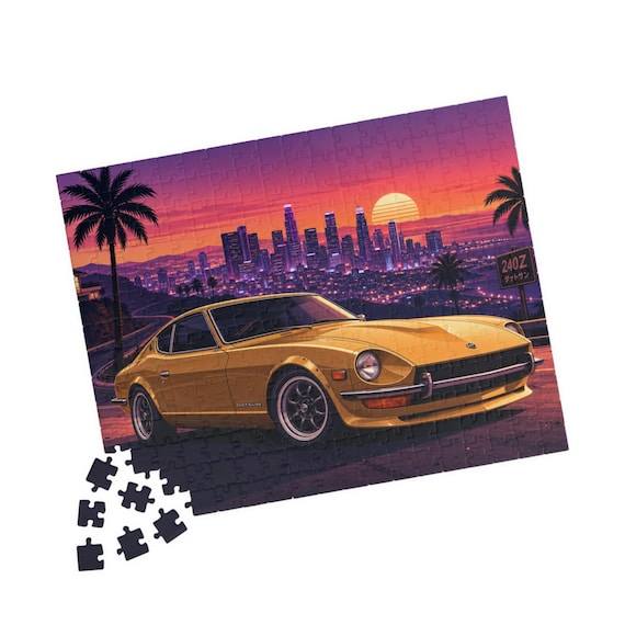 Retro Sunset Datsun Car Puzzle 110/252/520 Piece | Vintage Sports Car Jigsaw