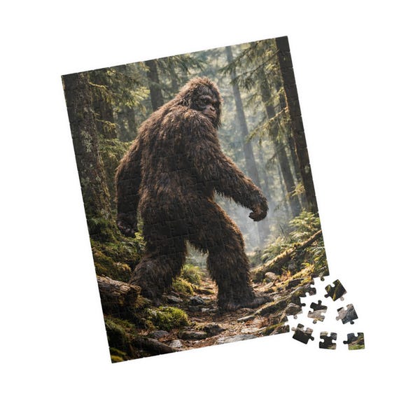 Bigfoot in the Forest Illustration Puzzle | Sasquatch Jigsaw | 110/252/520/1014 Pieces