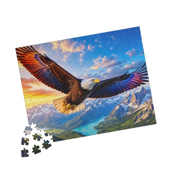 Bald Eagle Mountain Sunrise Puzzle | 110-520 Piece Wildlife Art (Chipboard)