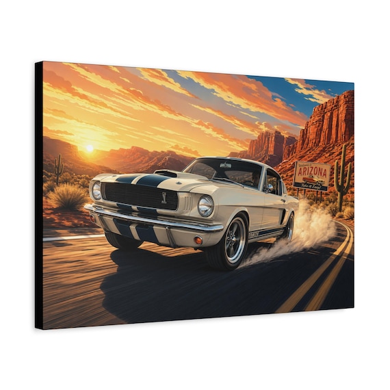 Vintage Mustang Shelby on Desert Road Canvas | Matte Stretched Wall Art | Ready to Hang