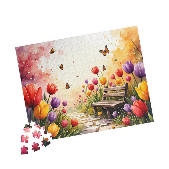 Spring Tulip Garden Bench Puzzle | Butterfly Meadow Jigsaw
