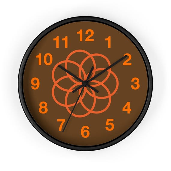 Orange Geometric Flower Wall Clock, Modern Minimalist Boho Home Decor