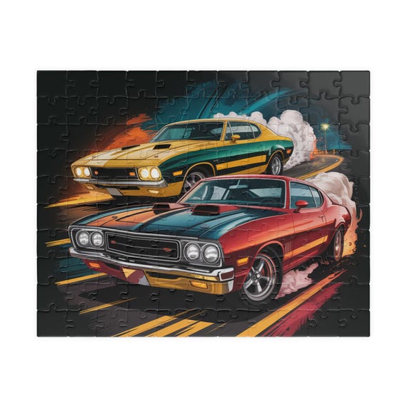 Vintage Muscle Cars Puzzle | Retro Racing Illustration 110-520 pc