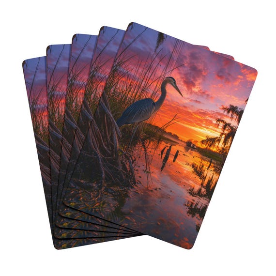 Heron Sunset Poker Playing Cards | Scenic Wildlife Deck