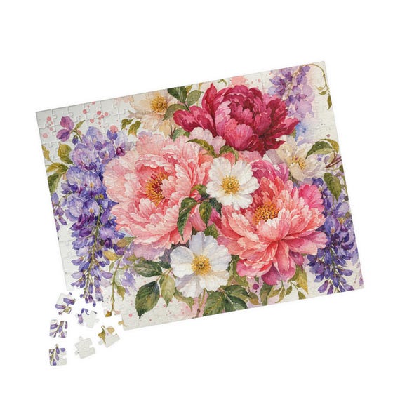 Vintage Floral Bouquet Jigsaw Puzzle – Peonies, Wisteria, Roses (110-520 Pieces)