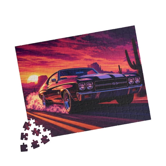 Chevelle SS Desert Sunset Puzzle – Retro Muscle Car Art (110-520 Pieces)