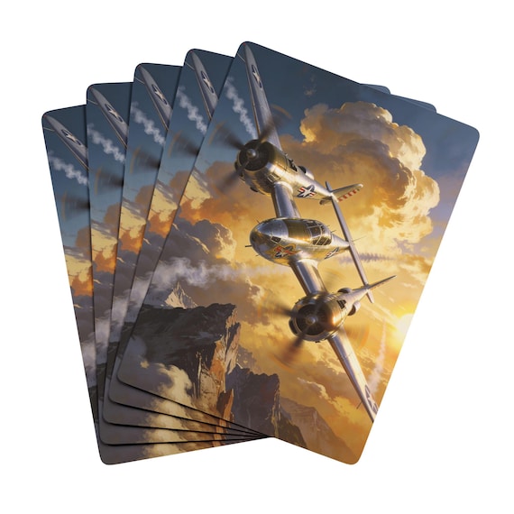 Vintage Warplane Illustration Poker Playing Cards | Aviation Art Deck