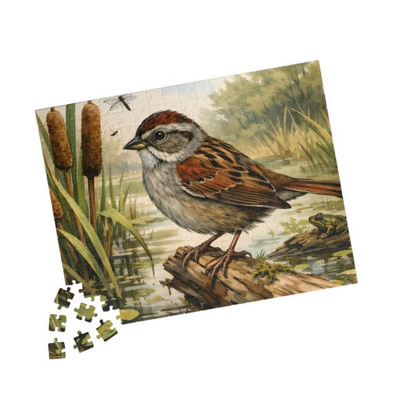 Sparrow Illustration Puzzle 110-520 Piece Bird Art Jigsaw Nature Wildlife Gift Vintage Cottagecore