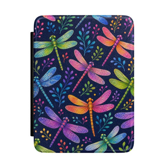 Colorful Dragonfly Pattern Kindle Case | Floral Night Sky | Book Reader Gift