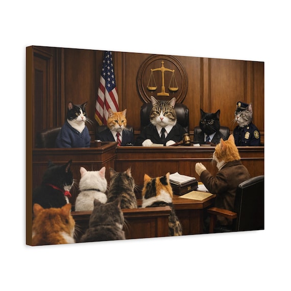 Cats in Courtroom Canvas Print | Matte Stretched Wall Art | Law Humor | Ready to Hang