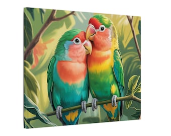 Colorful Lovebirds Canvas Print, Matte Stretched Canvas 20"x16"