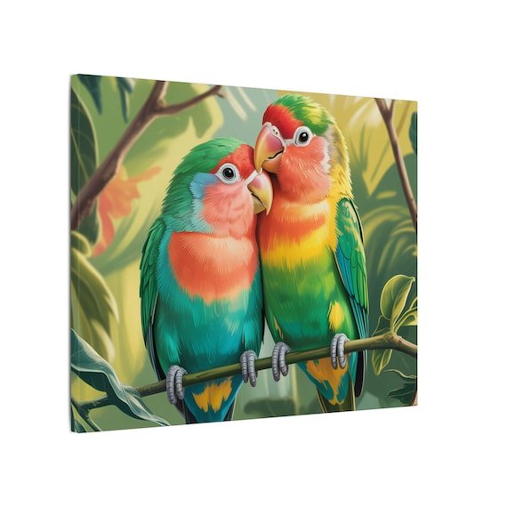 Colorful Lovebirds Canvas Print, Matte Stretched Canvas 20"x16"