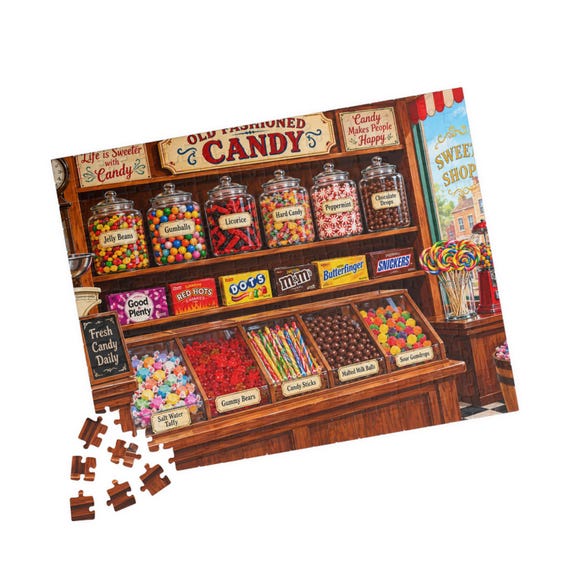 Old-Fashioned Candy Shop Jigsaw Puzzle – Vintage Sweet Shop Art, Nostalgic Candy Store Gift