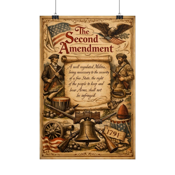 Vintage 2nd Amendment Poster, Patriotic Wall Art, Sepia Tones Giclée Print