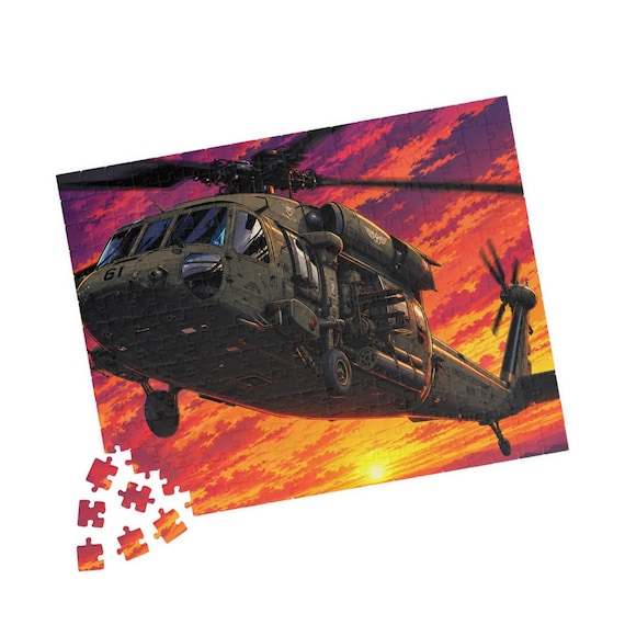 Military Blackhawk Helicopter Puzzle 110/252/520-piece | Sunset Aviation Jigsaw