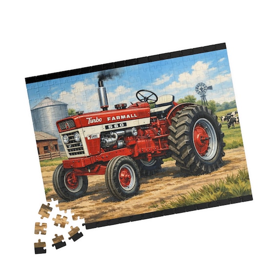 Vintage Red Farmall Cub Tractor Farm Scene Puzzle | Farmhouse Tractor Jigsaw