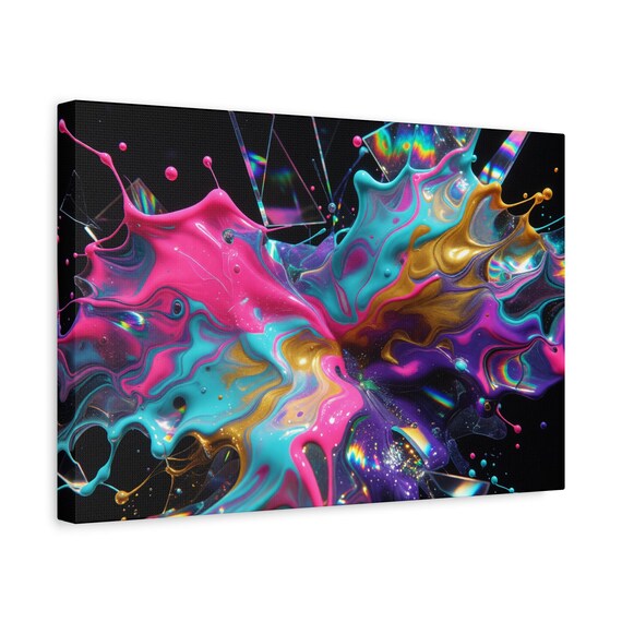 Neon Paint Splash Canvas - Matte Stretched Wall Art, Ready to Hang Abstract Home Decor