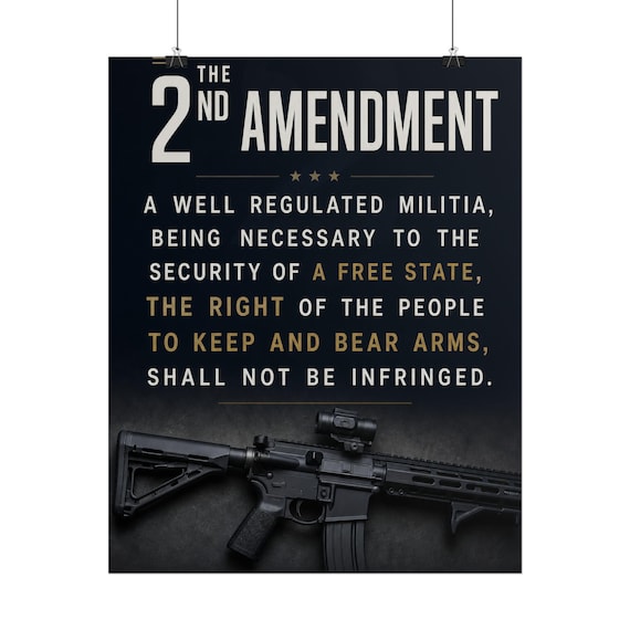2nd Amendment Text Poster - Gun Rights Print, Constitution Quote Wall Art for Patriots, Man Cave & Office Decor