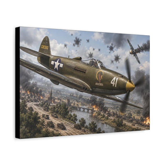 P-40 Warhawk Fighter Plane Canvas | WWII Aircraft Decor | Framed, Ready to Hang