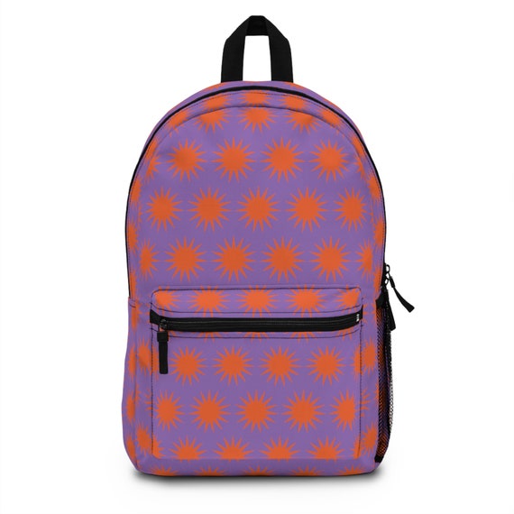 Adorable Purple Backpack featuring a Sunny Orange Pattern