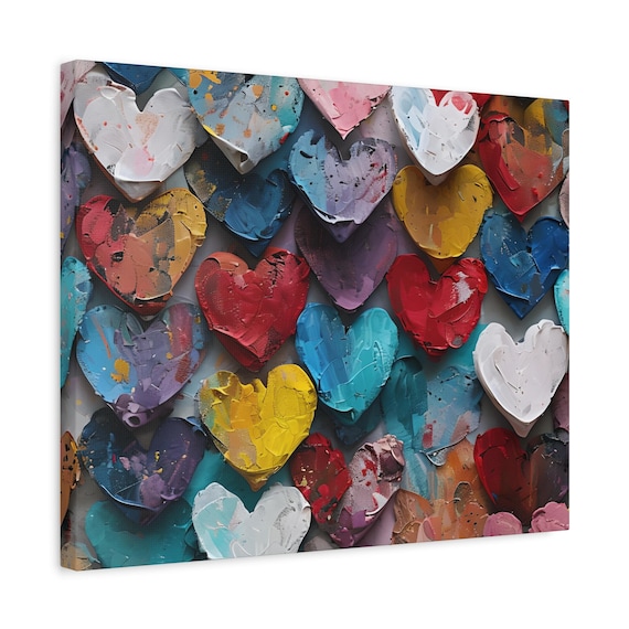 Colorful Hearts Canvas Print: Modern Valentine's Day Wall Decor (20x16)