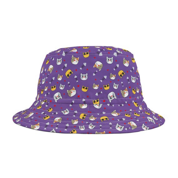 Cute Cat Print Bucket Hat - Fun Accessory for Animal Lovers, Summer, Festivals, Outdoor Adventures, Gift for Cat Owners