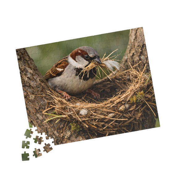 Sparrow Building Nest Jigsaw Puzzle 110-520 Pieces | Bird Wildlife Nature Enthusiast Gift Activity