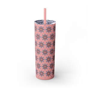 Vaso delgado floral de 20 oz: taza de viaje térmica de acero inoxidable con pajita: el regalo perfecto para el verano.