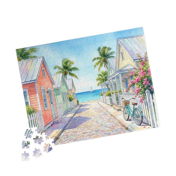 Coastal Cottage Jigsaw Puzzle – Seaside Art, 110/252/520 Pieces (Glossy Finish)