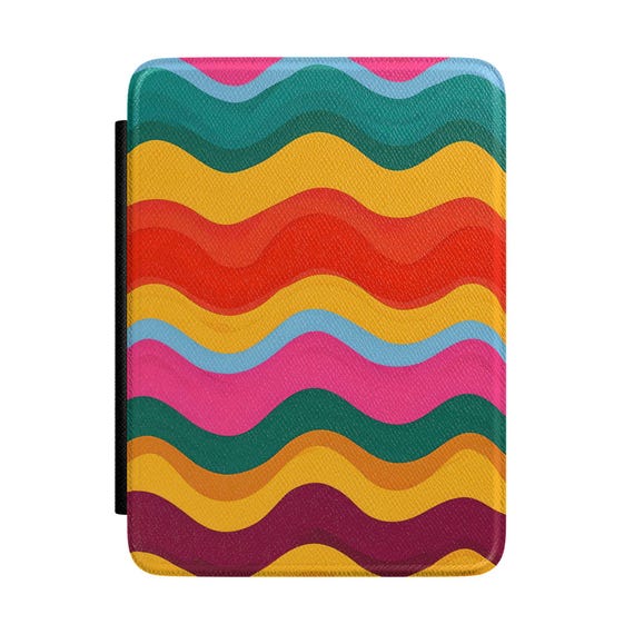 Retro Wavy Stripes Kindle Case | Colorful Rainbow Pattern Sleeve