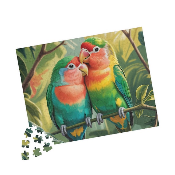 Colorful Lovebirds Illustration Puzzle | 110, 252, or 520 Piece