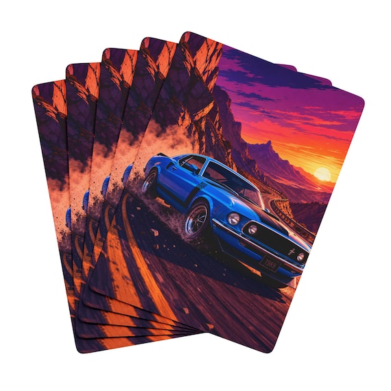Vintage Muscle Car Poker Cards – Sunset Road Art Deck (300gsm Cardstock)